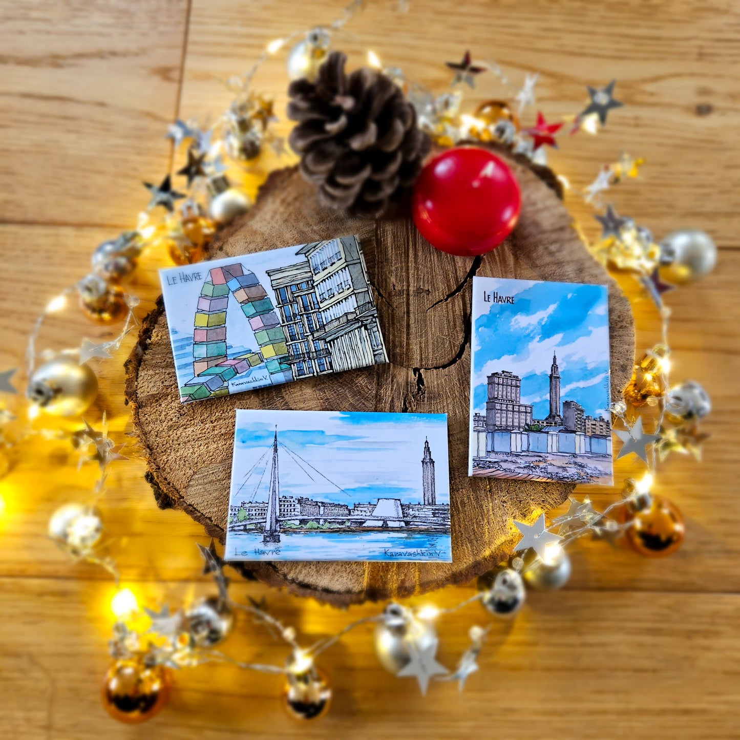 Lot de 3 magnets aquarelle – Le Havre