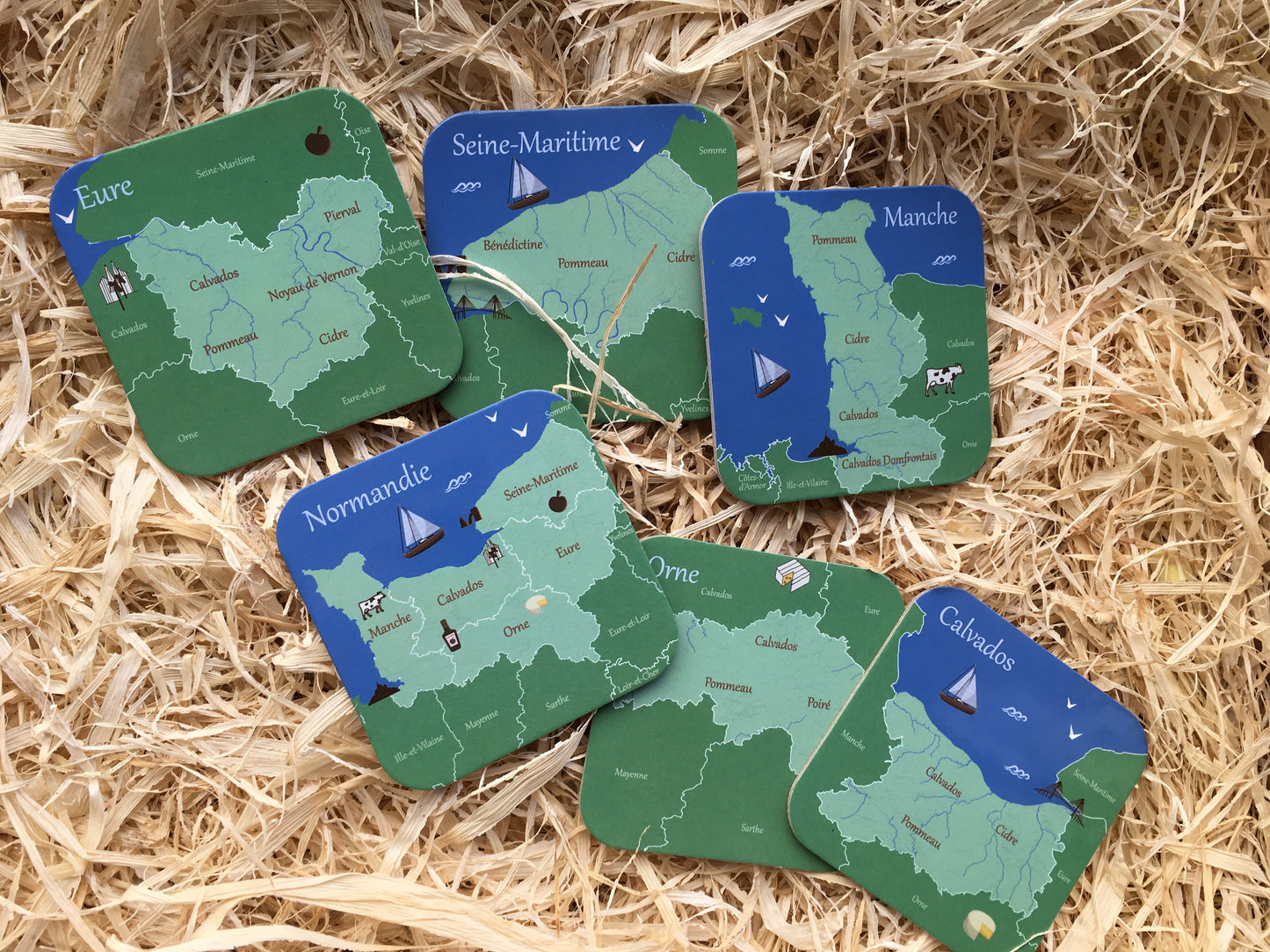 Lot de 6 sous-verres  "Normandie" en liège - Les Artisans Cartographes