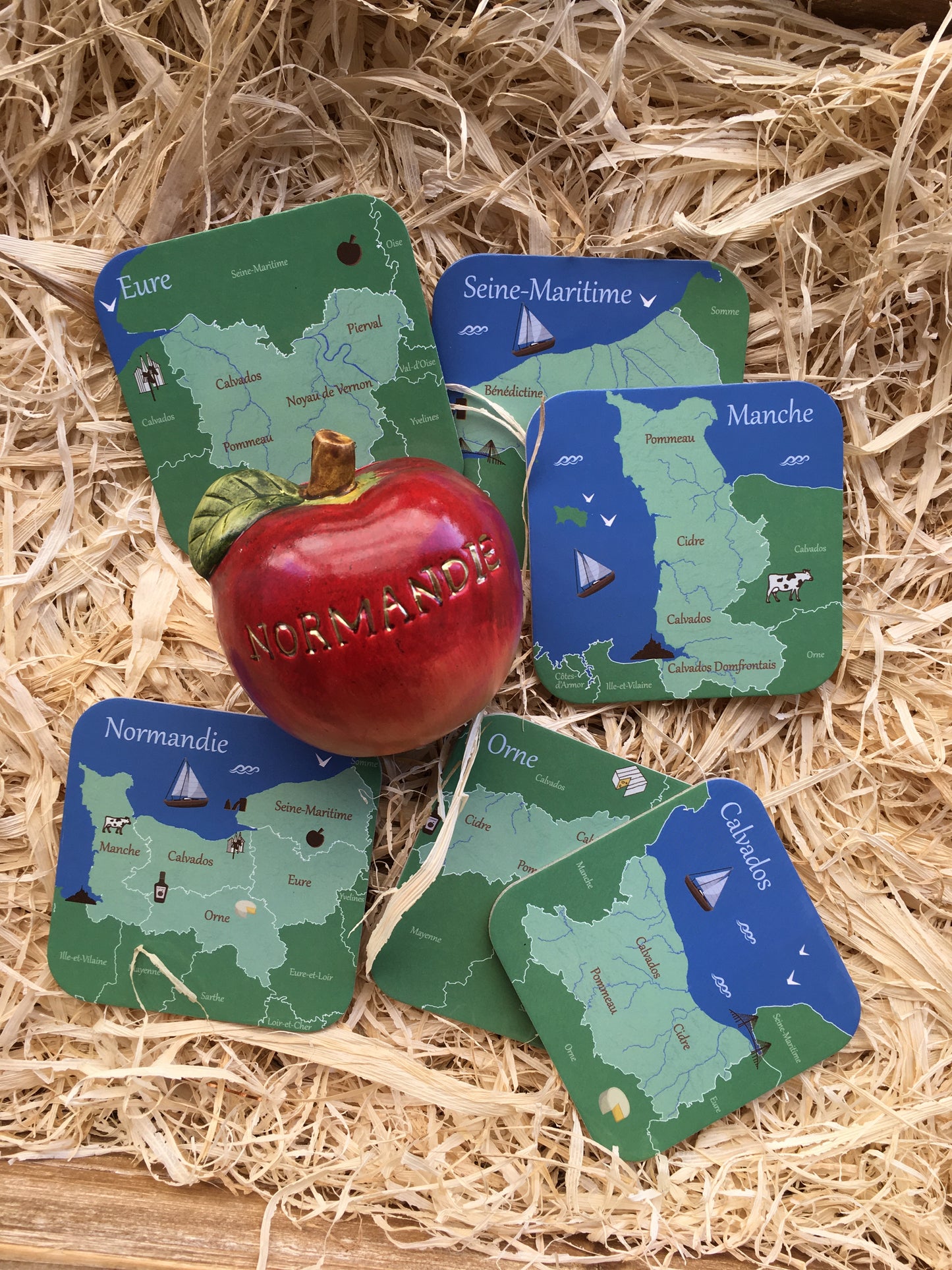 Lot de 6 sous-verres "Normandie" en liège - Les Artisans Cartographes